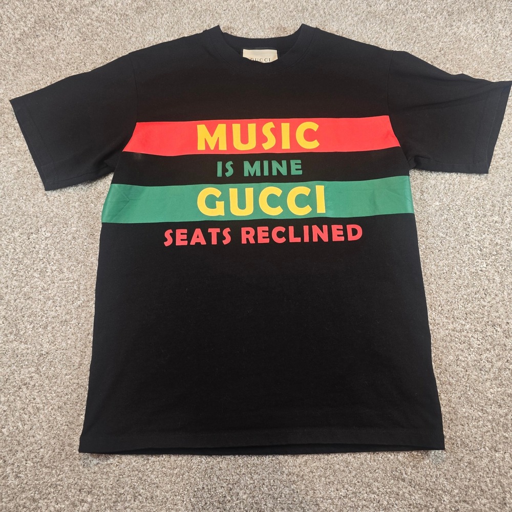 Gucci 100 Music Is Mine T-Shirt Black Red Green Graphic Tee Made in Italy